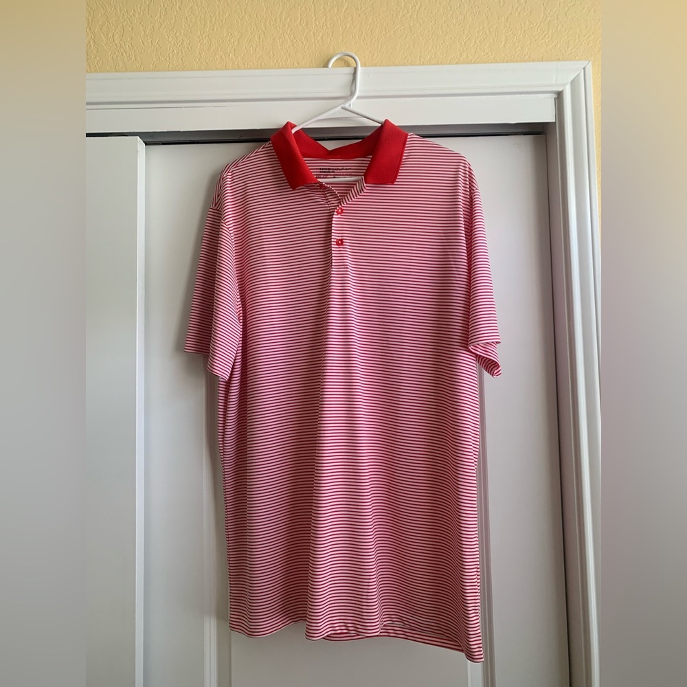 Nike Red and White Striped Polo Shirt XL
